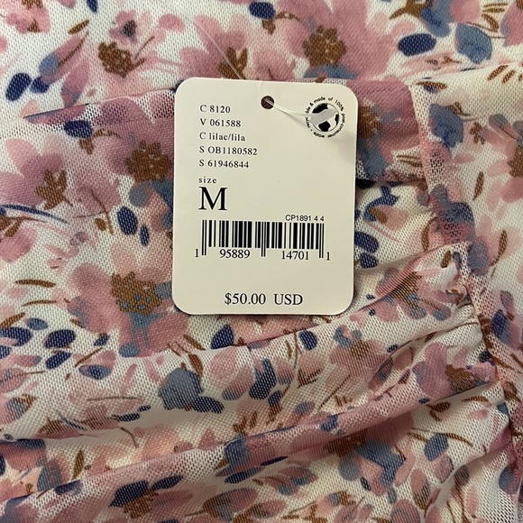 NWT FREE PEOPLE ROMI RUCHED FLORAL MINI SKIRT IN LILAC 💖 - Picture 2 of 3